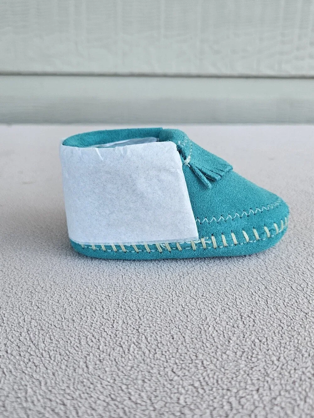 Minnetonka Riley Moccasin Booties Turquoise Baby Infant SZ 2 Western Fringe